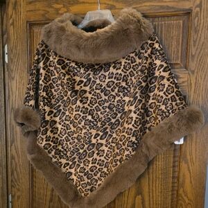 Leopard Print Faux Fur Cape New With Tags. One Size.